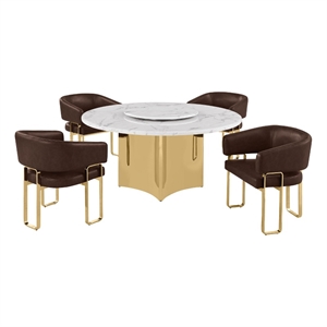 Best Quality Furniture 5 Piece White Marble Dining Set with Stainless Steel Base