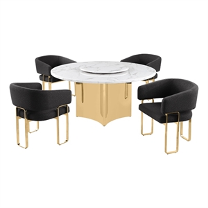 Best Quality Furniture 5 Piece White Marble Dining Set with Stainless Steel Base