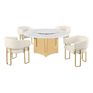 Best Quality Furniture 5 Piece White Marble Dining Set with Stainless Steel Base