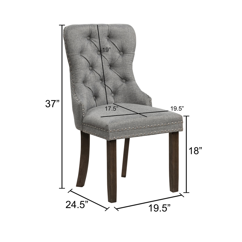 Best Quality Furniture Set of 2 Classic Dining Chairs with Gray Linen Fabric
