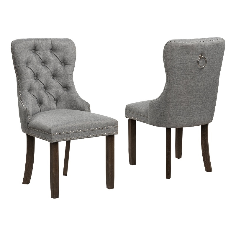 Best Quality Furniture Set of 2 Classic Dining Chairs with Gray Linen Fabric