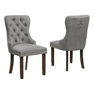 Best Quality Furniture Set of 2 Classic Dining Chairs with Gray Linen Fabric