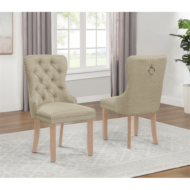 Best Quality Furniture Set of 2 Classic Dining Chairs with Beige Linen Fabric