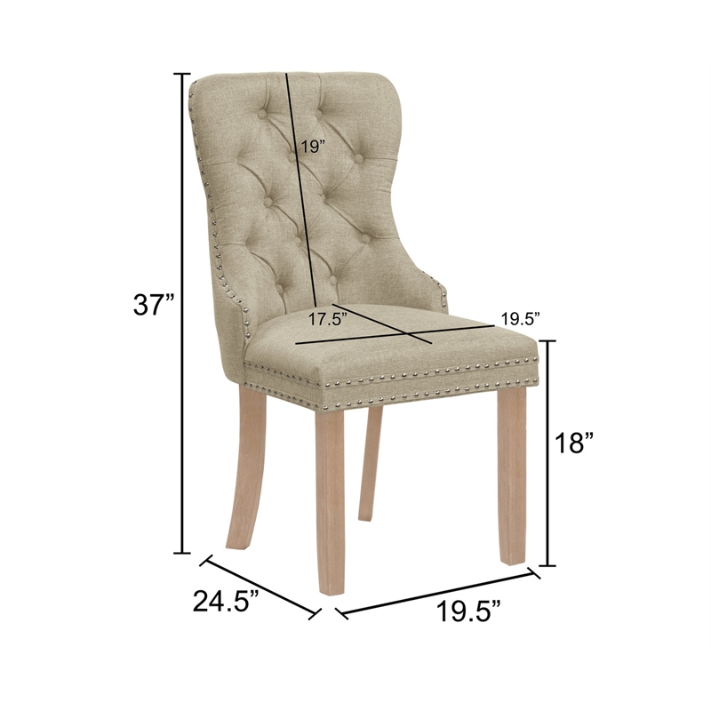 Best Quality Furniture Set of 2 Classic Dining Chairs with Beige Linen Fabric
