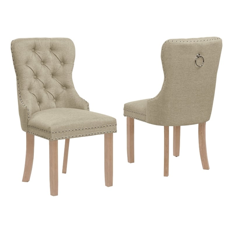 Best Quality Furniture Set of 2 Classic Dining Chairs with Beige Linen Fabric