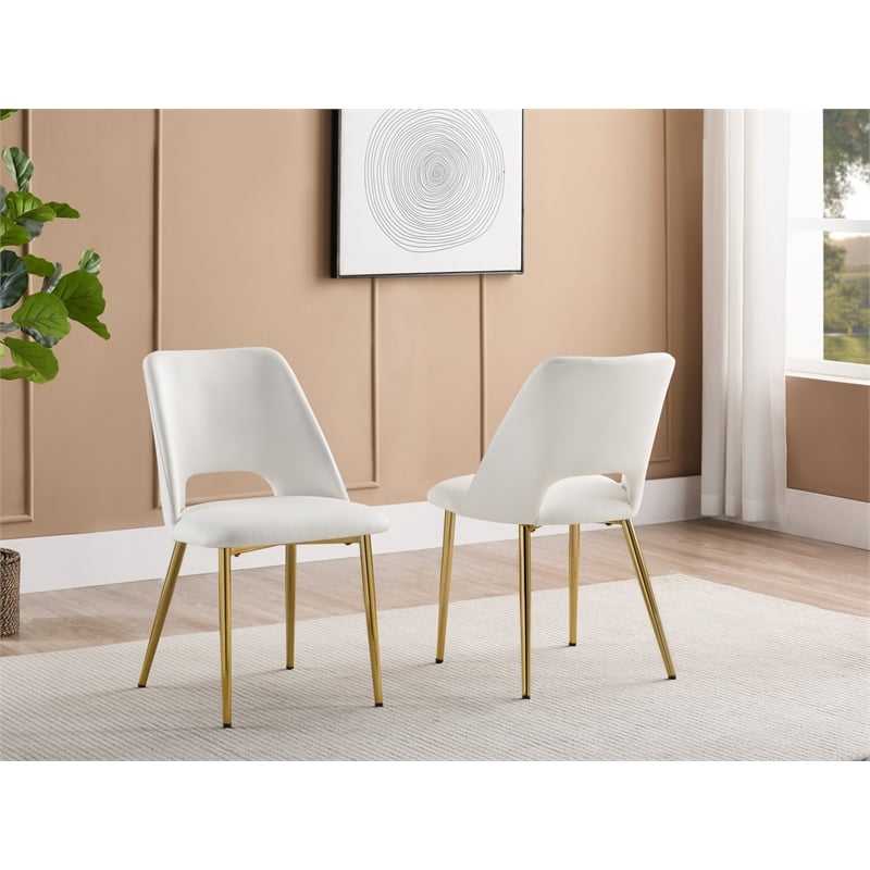 Best Quality Furniture White Faux Leather Side Chairs with Gold Chrome