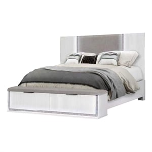 Best Quality Furniture White Wood Platform King Bed with LED Lights and Storage