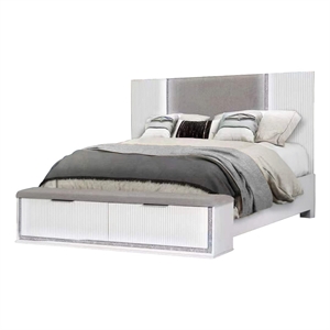 Best Quality Furniture White Wood Platform Queen Bed with LED Lights and Storage