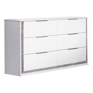Best Quality Furniture White Wood Glam 6 Drawer Dresser with Glitter Trim