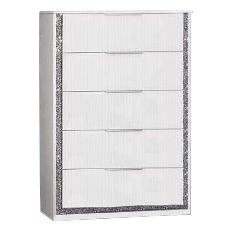 Best Quality Furniture White Wood Glam Chest of Drawers with Glitter Trim