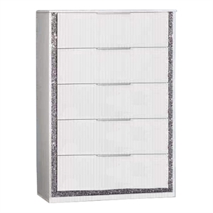 Best Quality Furniture White Wood Glam Chest of Drawers with Glitter Trim