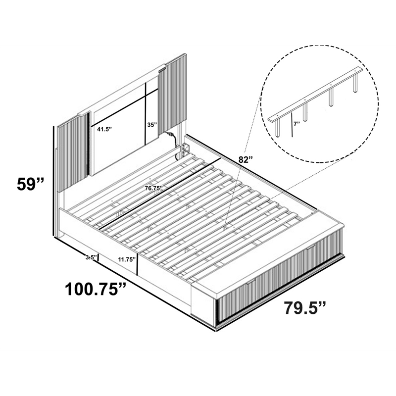 Best Quality Furniture White Wood King Platform Bed with LED Lights and Storage