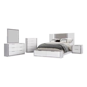 Best Quality Furniture White Wood King Platform Bed with LED Lights and Storage