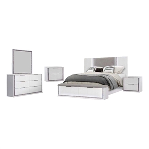 Best Quality Furniture White Wood King Platform Bed with LED Lights and Storage