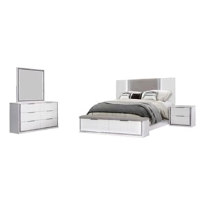Best Quality Furniture White Wood King Platform Bed with LED Lights and Storage