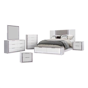 Best Quality Furniture White Wood Queen Platform Bed with LED Lights and Storage