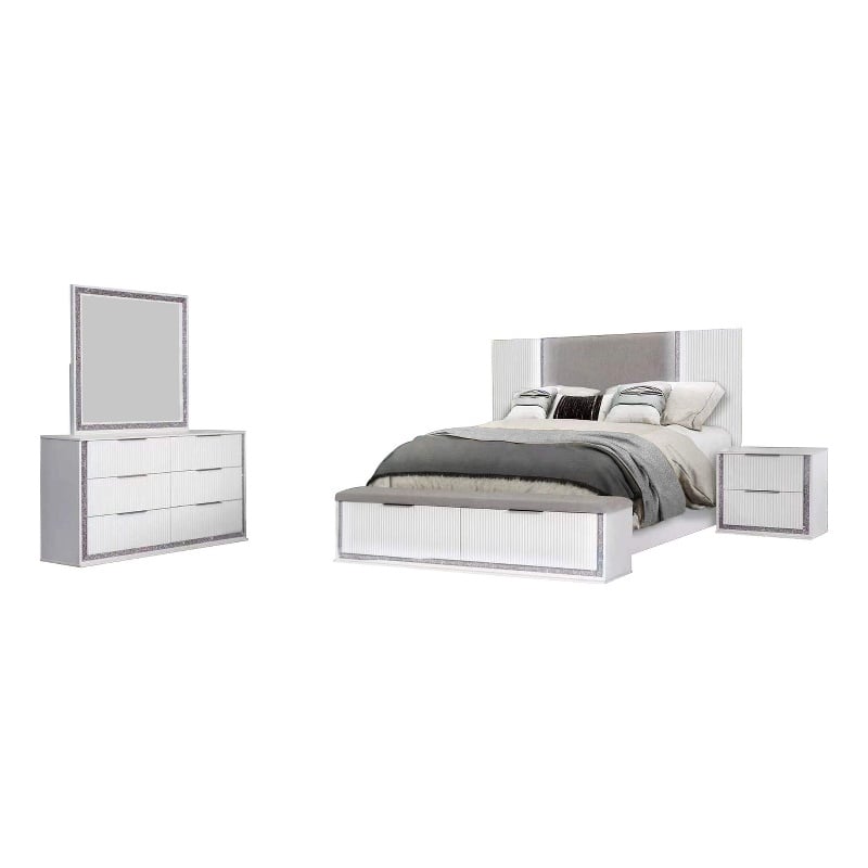 Best Quality Furniture White Wood Queen Platform Bed with LED Lights and Storage