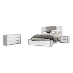 Best Quality Furniture White Wood Queen Platform Bed with LED Lights and Storage