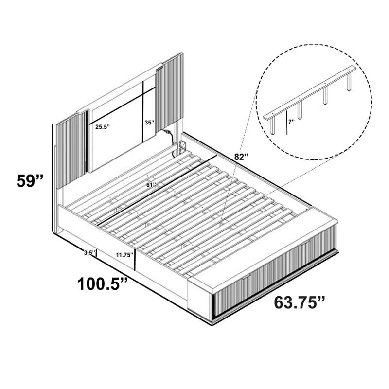 Best Quality Furniture White Wood Queen Platform Bed with LED Lights and Storage