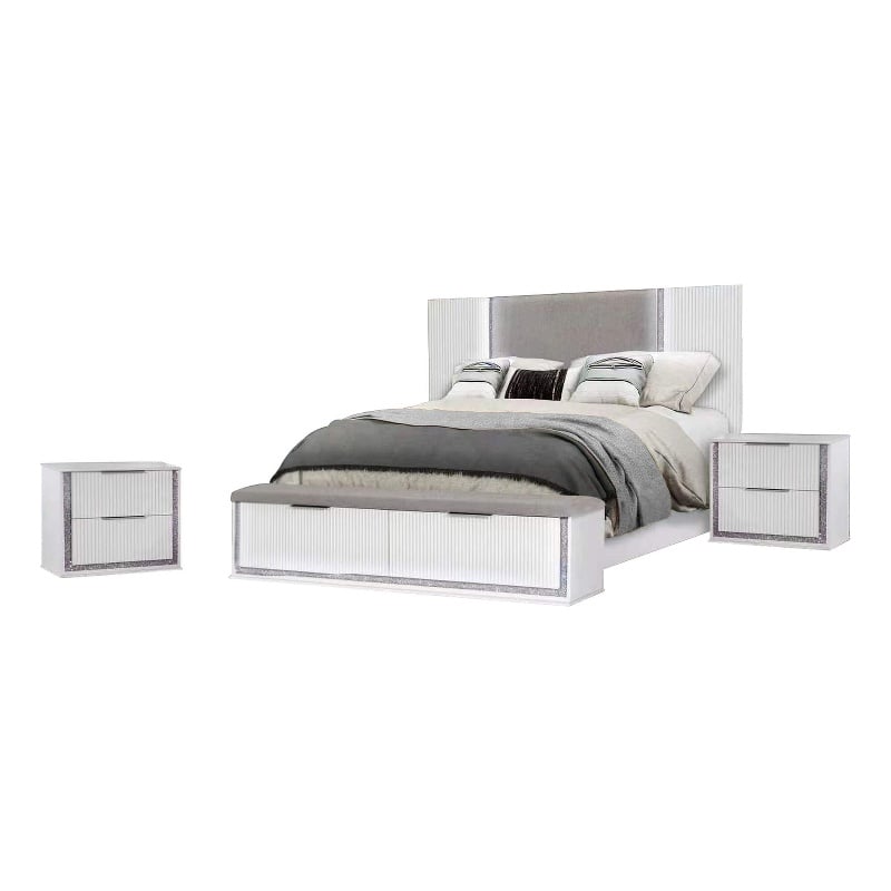 Best Quality Furniture White Wood Queen Platform Bed with LED Lights and Storage