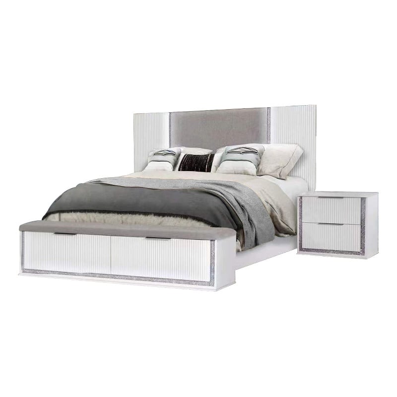 Best Quality Furniture White Wood Queen Platform Bed with LED Lights and Storage