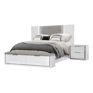Best Quality Furniture White Wood Queen Platform Bed with LED Lights and Storage
