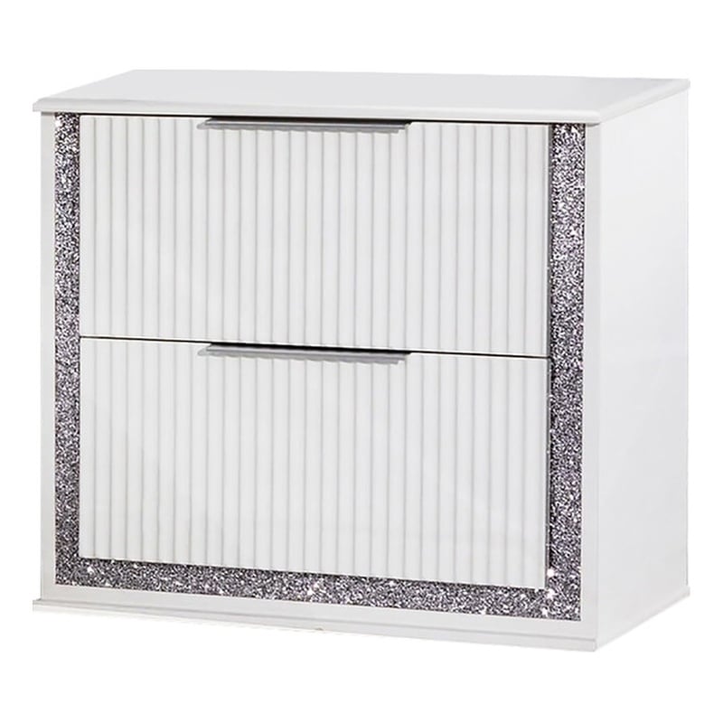 Best Quality Furniture White Wood Glam Nightstand with Glitter Trim