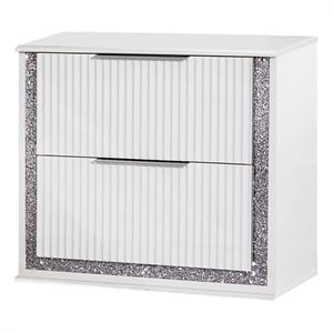 Best Quality Furniture White Wood Glam Nightstand with Glitter Trim