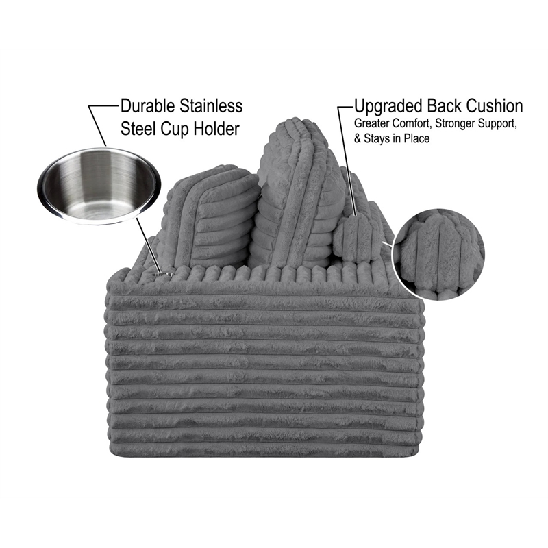 Best Quality Furniture Dark Gray Fluffy Fabric Compressed 2 Piece Double Chaise