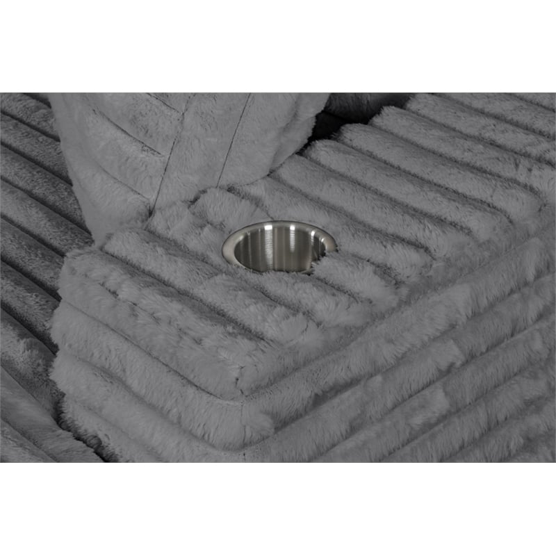 Best Quality Furniture Dark Gray Fluffy Fabric Compressed 2 Piece Double Chaise