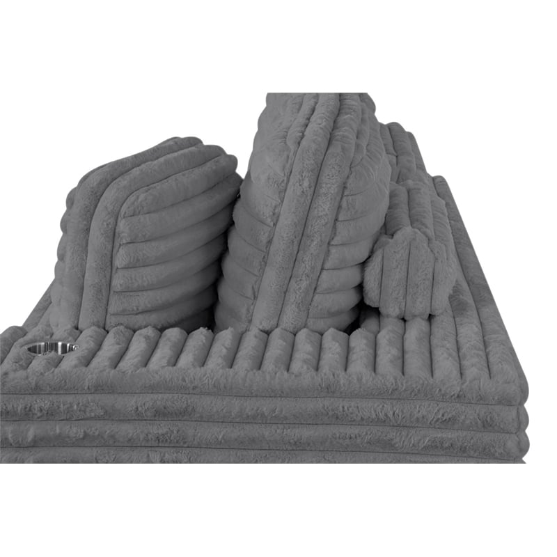 Best Quality Furniture Dark Gray Fluffy Fabric Compressed 2 Piece Double Chaise