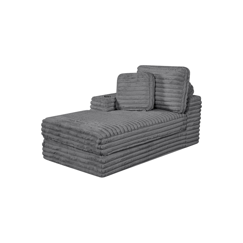 Best Quality Furniture Dark Gray Fluffy Fabric Compressed 2 Piece Double Chaise