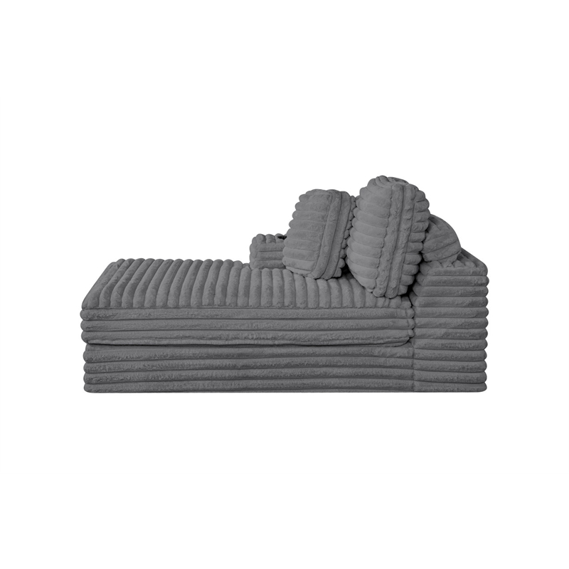 Best Quality Furniture Dark Gray Fluffy Fabric Compressed 2 Piece Double Chaise
