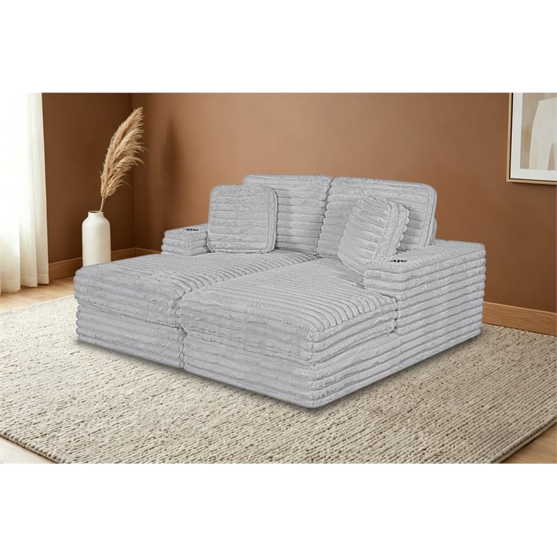 Best Quality Furniture Light Gray Fluffy Fabric Compressed 2 Piece Double Chaise