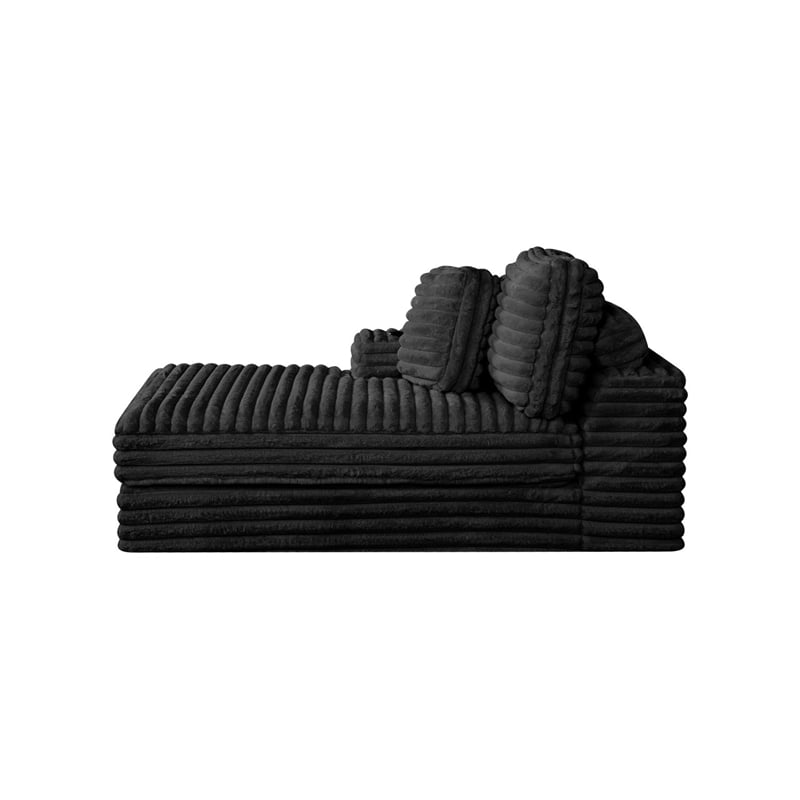 Best Quality Furniture Black Fluffy Fabric Compressed 2 Piece Double Chaise