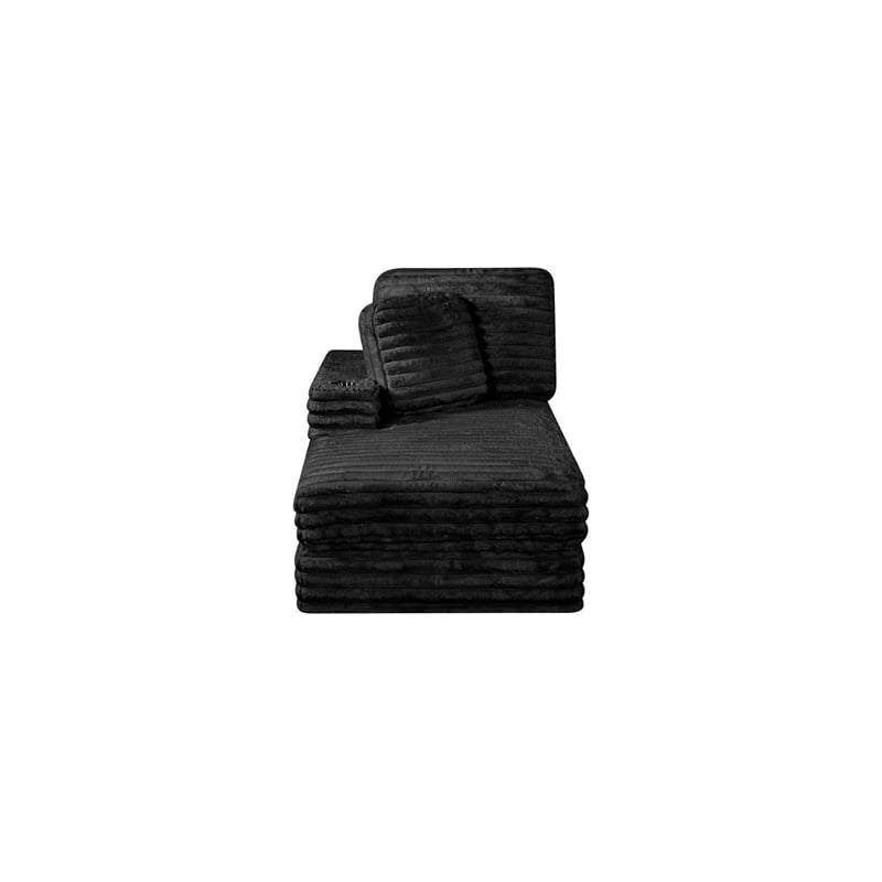 Best Quality Furniture Black Fluffy Fabric Compressed 2 Piece Double Chaise