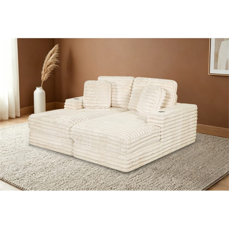 Best Quality Furniture Beige Fluffy Fabric Compressed 2 Piece Double Chaise