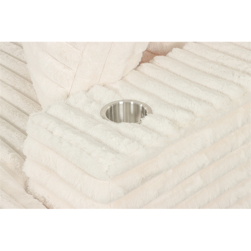Best Quality Furniture Beige Fluffy Fabric Compressed 2 Piece Double Chaise