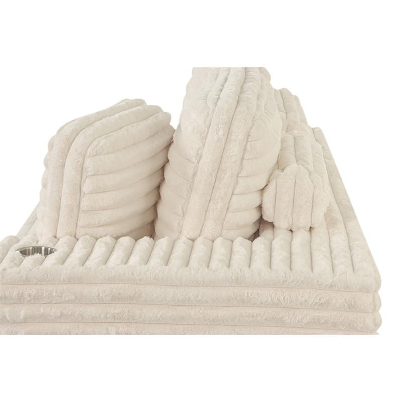 Best Quality Furniture Beige Fluffy Fabric Compressed 2 Piece Double Chaise