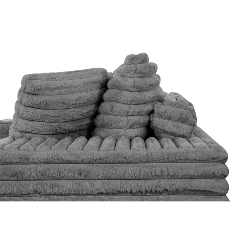 Best Quality Furniture Dark Gray Fluffy Fabric Compressed Extra Large Chaise