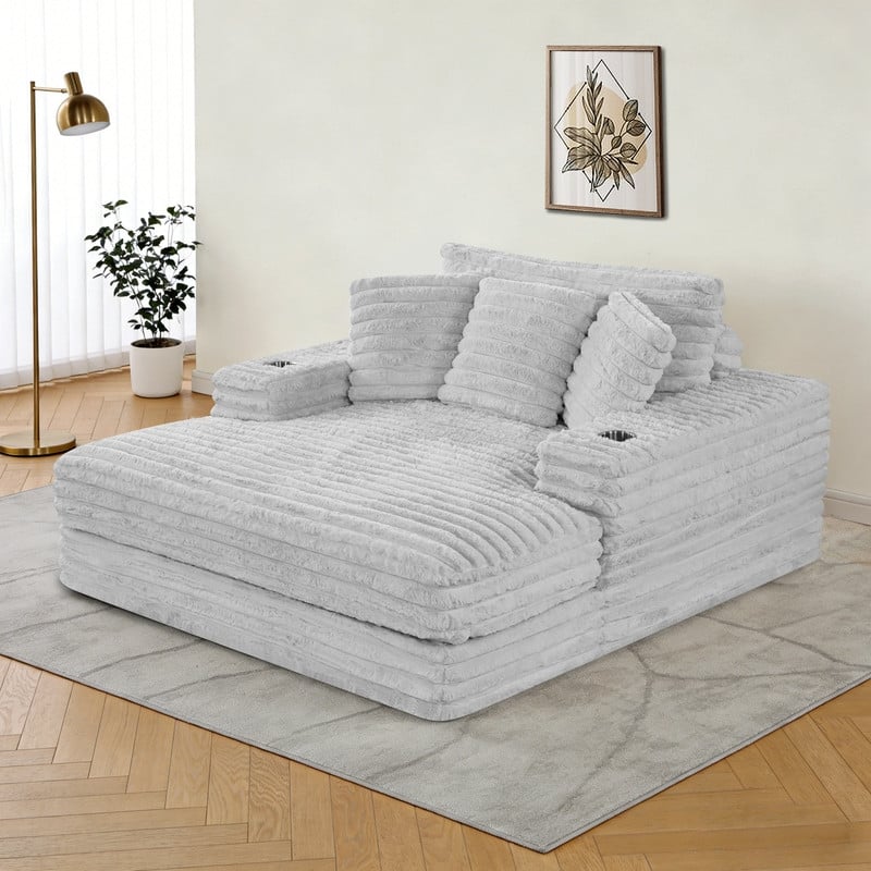 Best Quality Furniture Light Gray Fluffy Fabric Compressed Extra Large Chaise
