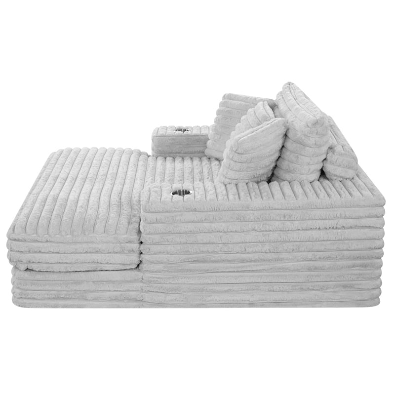 Best Quality Furniture Light Gray Fluffy Fabric Compressed Extra Large Chaise
