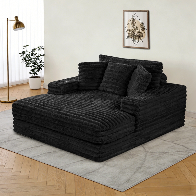 Best Quality Furniture Black Fluffy Fabric Compressed Extra Large Chaise