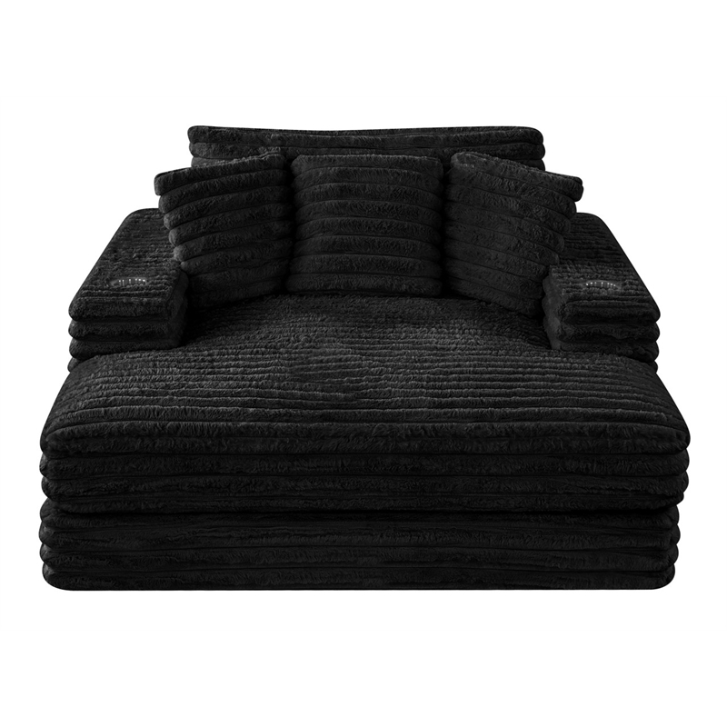 Best Quality Furniture Black Fluffy Fabric Compressed Extra Large Chaise