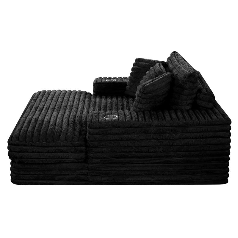 Best Quality Furniture Black Fluffy Fabric Compressed Extra Large Chaise