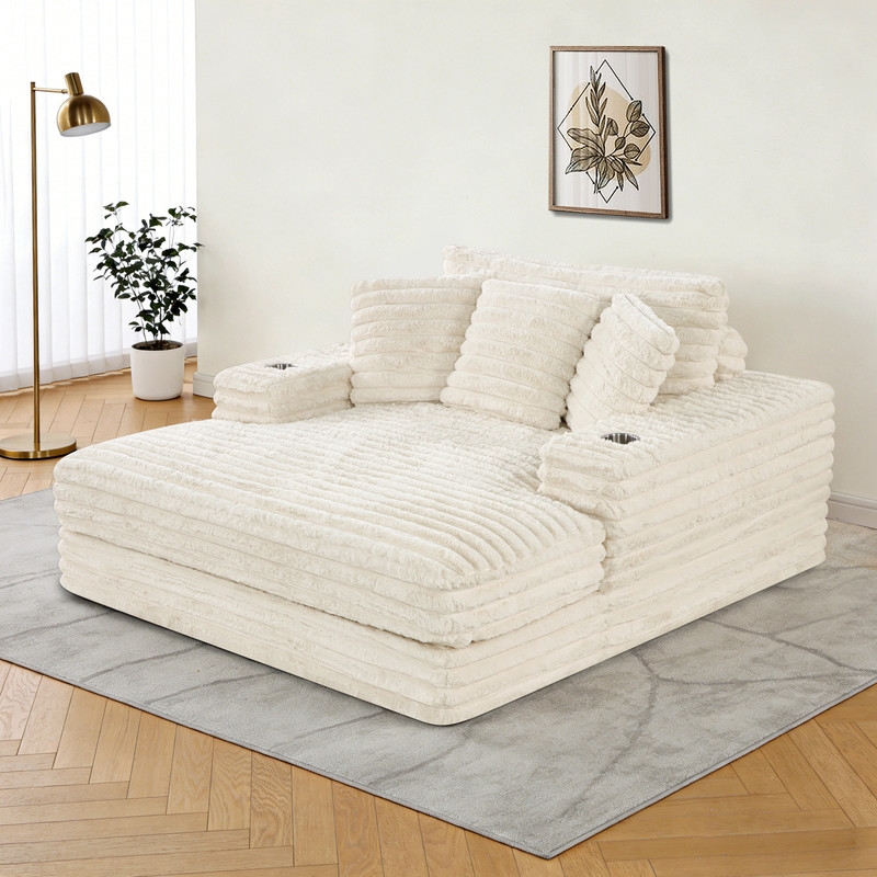 Best Quality Furniture Beige Fluffy Fabric Compressed Extra Large Chaise