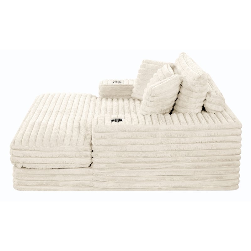 Best Quality Furniture Beige Fluffy Fabric Compressed Extra Large Chaise