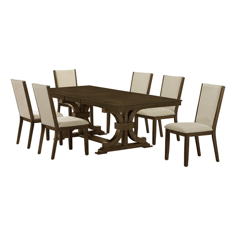 Best Quality Furniture 7 Piece Extendable Dining Set in Deep Brown Wood