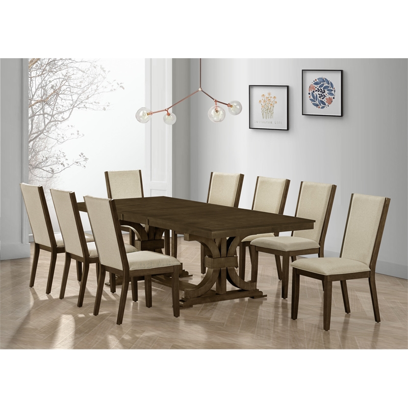 Best Quality Furniture 9 Piece Extendable Dining Set in Deep Brown Wood