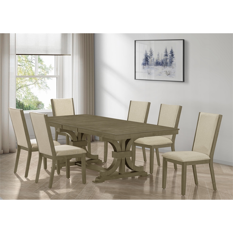 Best Quality Furniture 7 Piece Extendable Dining Set in Light Ash Brown Wood